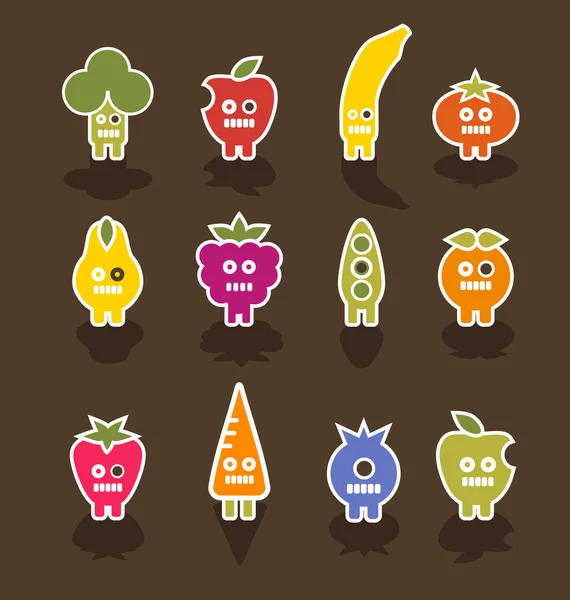 Robot personajes icono de frutas y verduras — Vector de stock