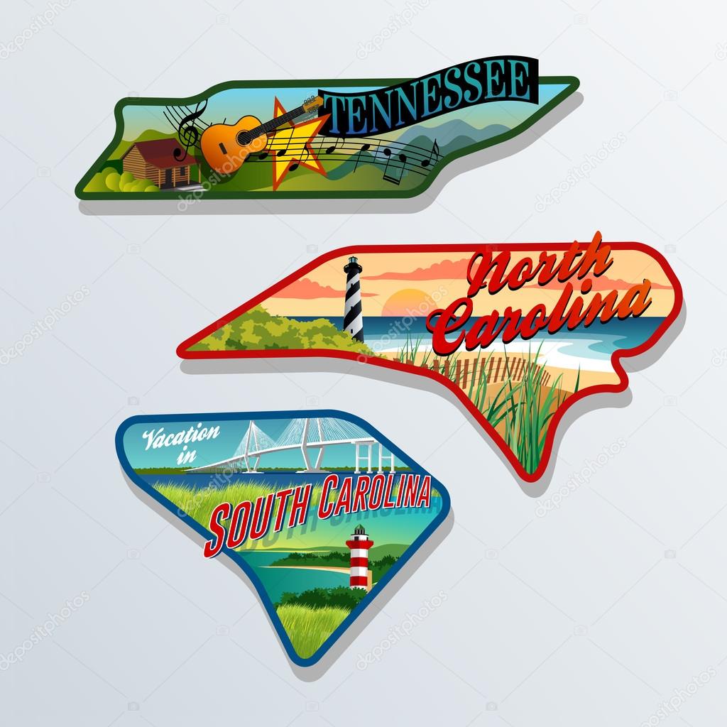 Luggage stickers Tennessee, South Carolina, North Carolina