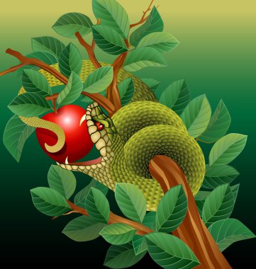 Green snake in apple tree vector