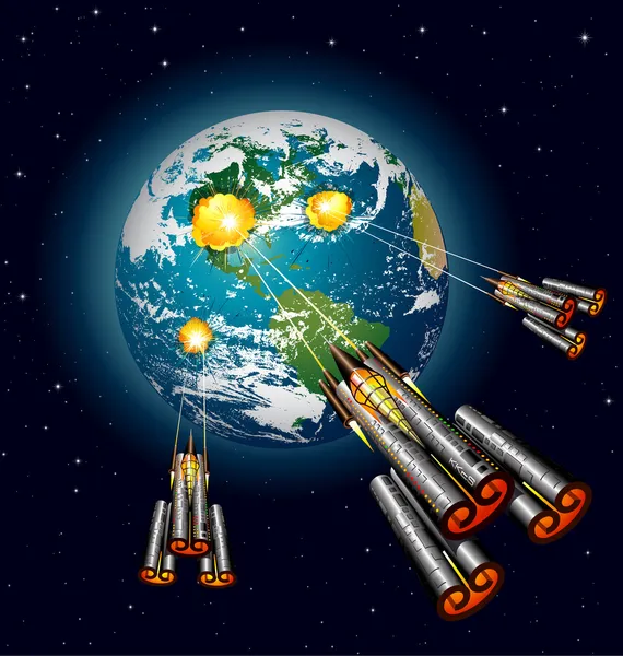 Buitenaardse ruimteschepen aanval op aarde — Stockvector