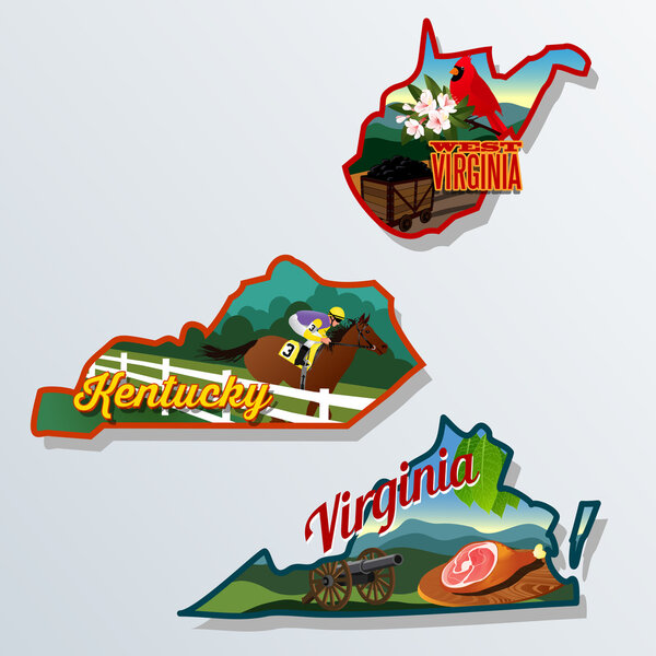 Kentucky virginia west virginia retro vector