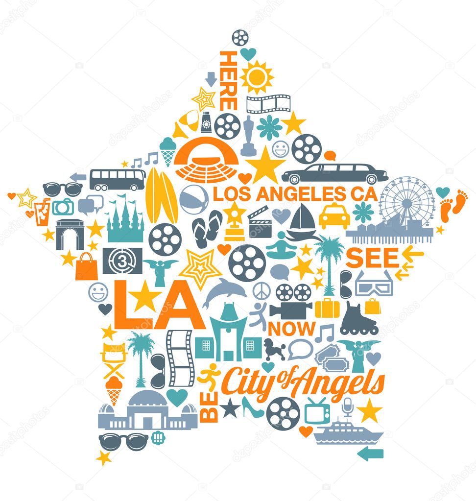 Los Angeles California icons symbols landmarks