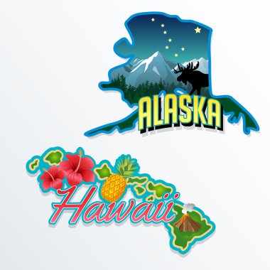 Alaska, hawaii retro devlet gerçekleri çizimler
