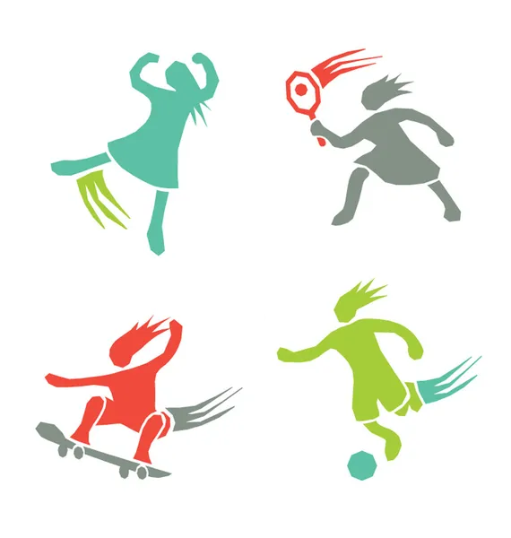 Activo deportes niñas conjunto 4 — Vector de stock