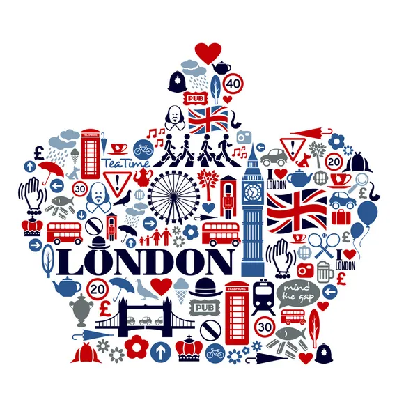 London, Nagy-Britannia Egyesült Királyság kultúra ikonok tájékozódási pontok és látnivalók — Stock Vector