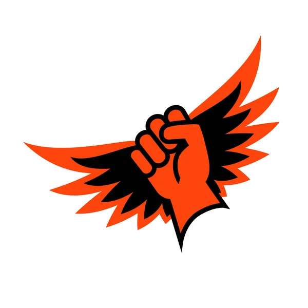 Fight Freedom Civil Rights Protest Icon Logo Raised Fist Wings — ストックベクタ