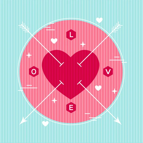 バレンタインデーのグリーティングカードのデザイン 現代のミニマル幾何学 矢印付きハート カード デザイン要素 ソーシャルメディアなど — ストックベクタ