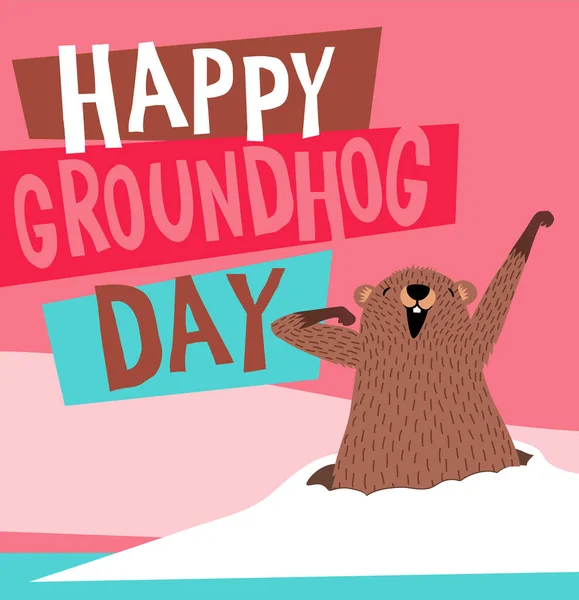 Ilustrasi Vektor Happy Groundhog Day Dengan Groundhog Yang Lucu Bangun - Stok Vektor