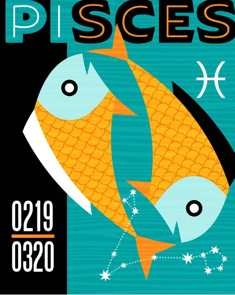 Ознака Зодіаку Абстрактний Дизайн Рибами Символами Сузір Ями Постер Гороскопом — стоковий вектор