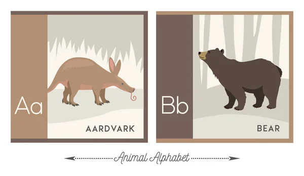 Illustrated Alphabet Animals Kids Letter Aardvark Letter Bear Vector Collection — Stock Vector