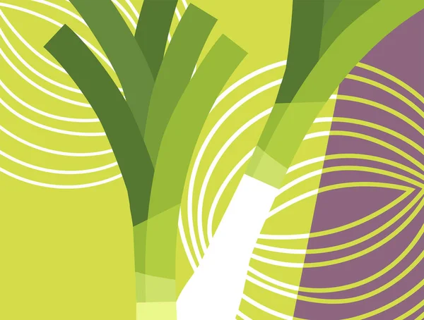 Conception Légumes Abstraits Dans Style Découpé Plat Poireaux Silhouette Coupe — Image vectorielle