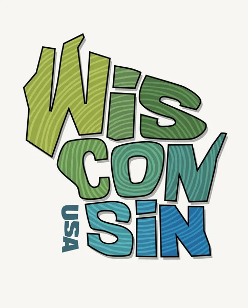 Estado Wisconsin Com Nome Distorcido Forma Estado Ilustração Vetorial Estilo — Vetor de Stock