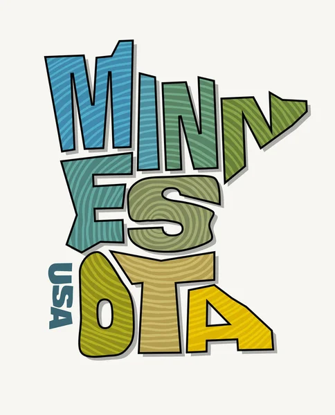 明尼苏达州的名称被扭曲成州的形状 用于贴纸 T恤衫 社交媒体和印刷媒体的流行艺术风格矢量插图 — 图库矢量图片
