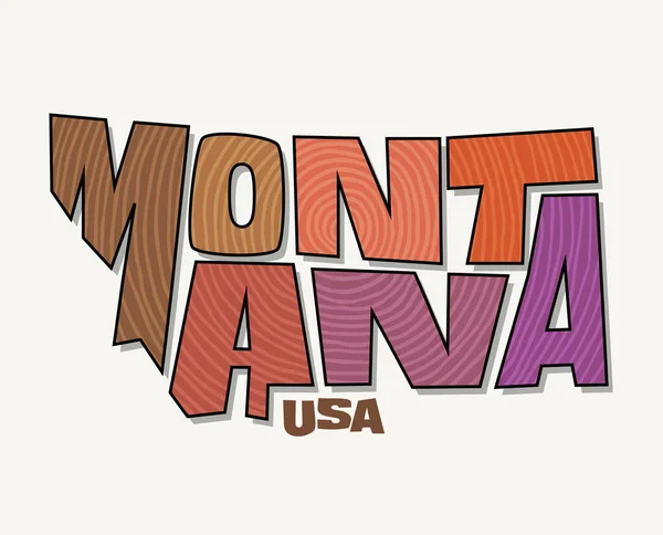 Estado Montana Com Nome Distorcido Forma Estado Ilustração Vetorial Estilo — Vetor de Stock