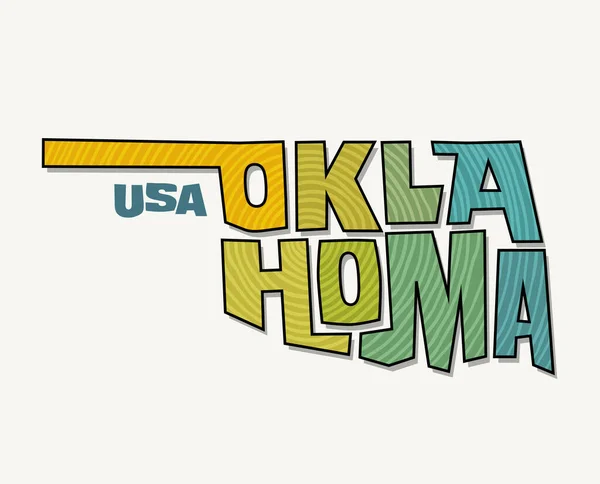 Stato Dell Oklahoma Con Nome Distorto Forma Stato Illustrazione Vettoriale — Vettoriale Stock