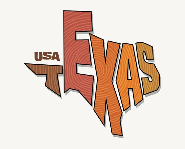 テキサス州の州名は州の形に歪んでいる ステッカー Tシャツ ポスター ソーシャルメディア プリントメディアのためのポップアートスタイルベクトルイラスト — ストックベクタ