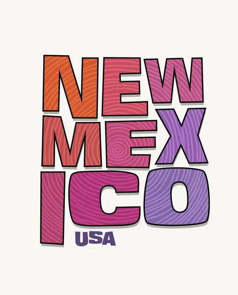 新墨西哥州的名称被扭曲成州的形状 用于贴纸 T恤衫 社交媒体和印刷媒体的流行艺术风格矢量插图 — 图库矢量图片
