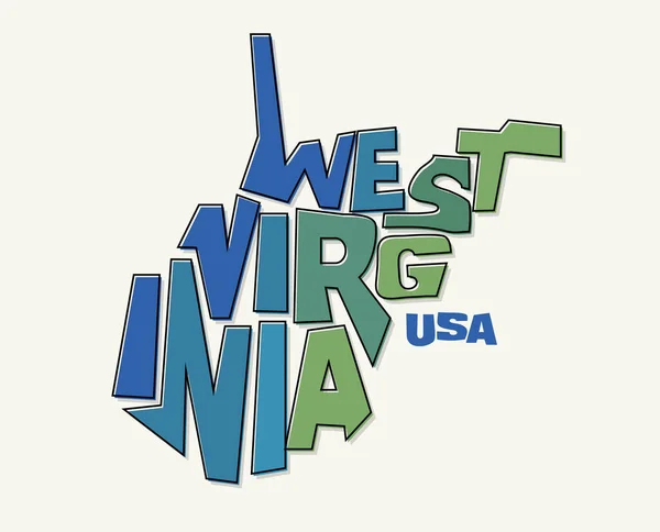 Bundesstaat West Virginia Dessen Name Die Form Eines Bundesstaates Verzerrt — Stockvektor