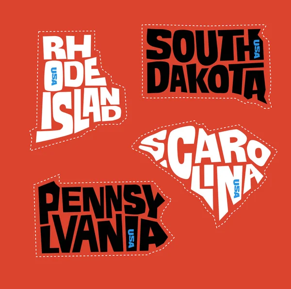 Los Nombres Los Estados Pensilvania Rhode Island Dakota Del Sur — Archivo Imágenes Vectoriales