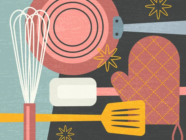 Illustrazione Composita Utensili Cucina Elettrodomestici Preparazione Degli Alimenti Illustrazione Vettoriale — Vettoriale Stock