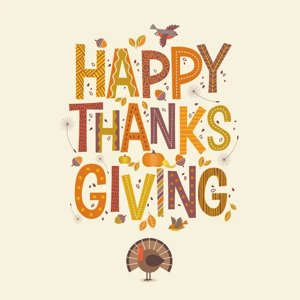 Dekorativní Nápisy Happy Thanksgiving Sezónními Designovými Prvky Krocanem Pro Bannery — Stockový vektor