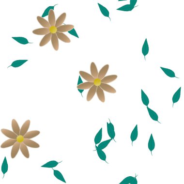 Çiçekleri ve yaprakları olan çiçeksiz bir arka plan, vektör çizimi.