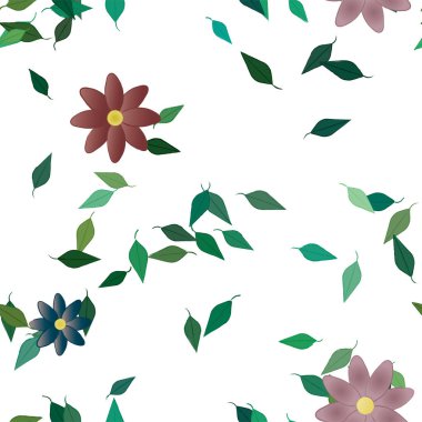 Çiçekleri ve yaprakları olan çiçeksiz bir arka plan, vektör çizimi.