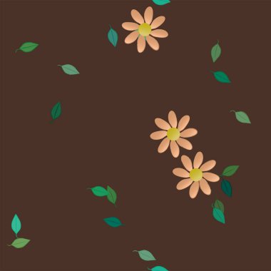 Boş kompozisyonda yaprakları olan basit çiçekler, vektör illüstrasyonu