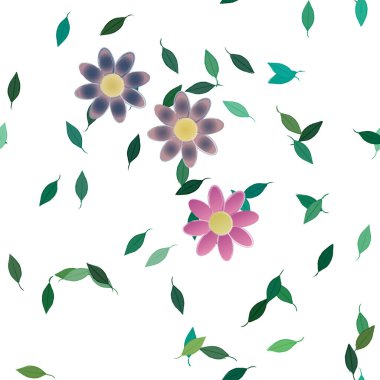 Yapraklı yaz çiçeklerinin vektör çizimi, botanik arka plan