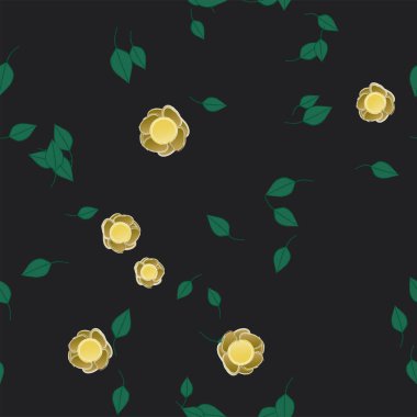 Çiçekleri ve yaprakları olan çiçeksiz bir arka plan, vektör çizimi.