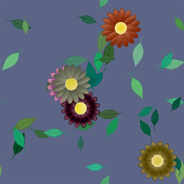 Vector Ilustración Flores Con Hojas Fondo Sin Costuras — Archivo Imágenes Vectoriales