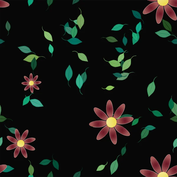 Enkle Blomster Med Blader Fri Sammensetning Vektorillustrasjon – stockvektor
