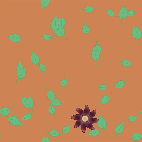 Vektorillustration Von Blumen Mit Blättern Nahtloser Hintergrund — Stockvektor