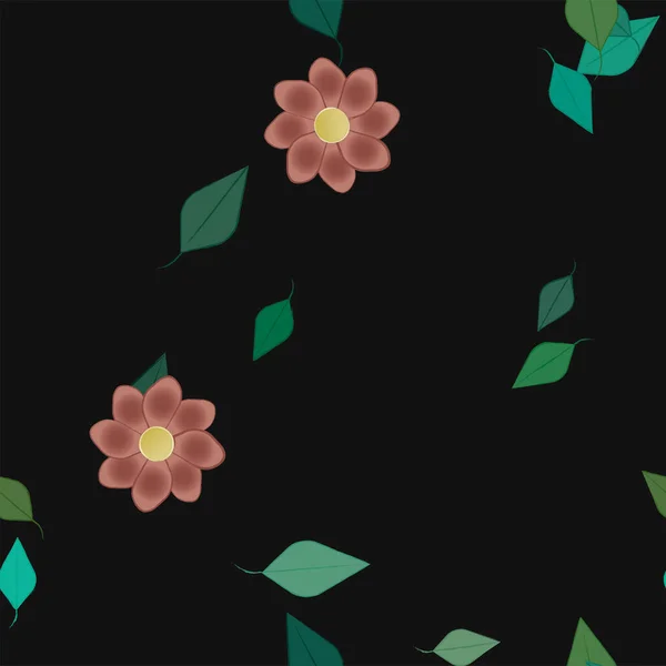 Vector Ilustración Flores Con Hojas Fondo Sin Costuras — Vector de stock