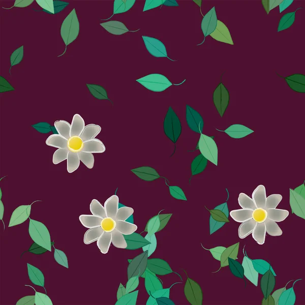 Векторная Иллюстрация Летних Цветов Листьями Ботанический Фон — стоковый вектор