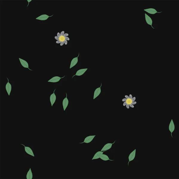 Basit çiçek ve yeşil yapraklı tasarım kompozisyonu, vektör illüstrasyonu