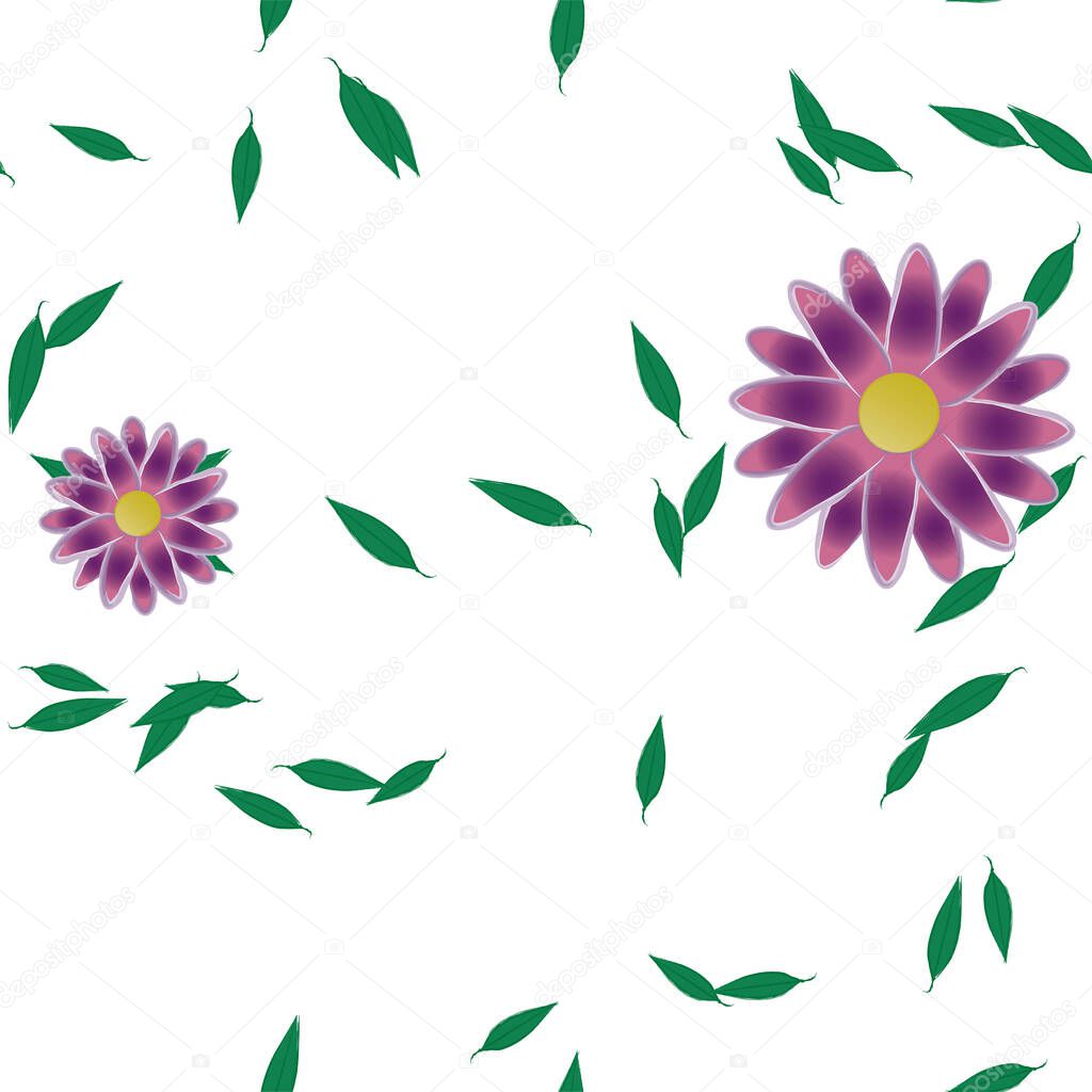 simple flowers with leaves in free composition, vector illustration