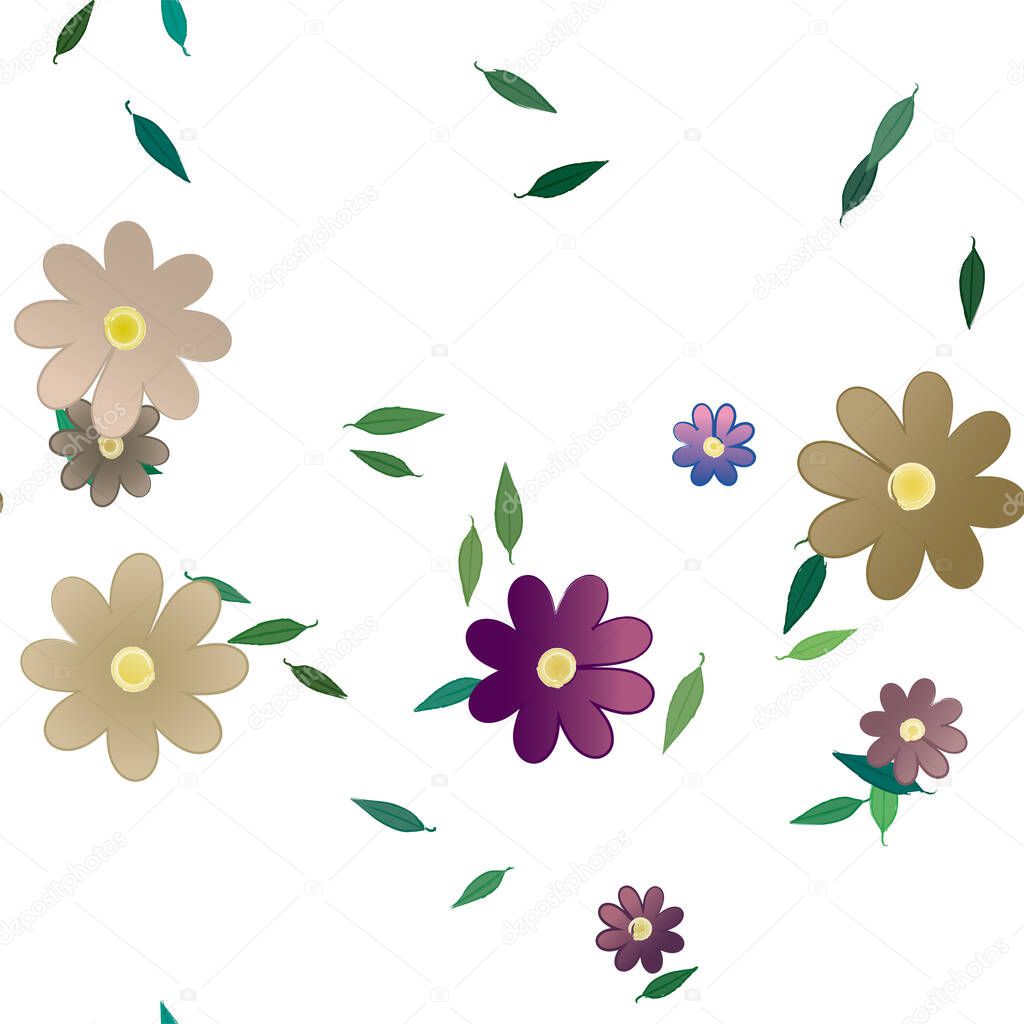 beautiful floral seamless background with flowers and leaves, vector illustration