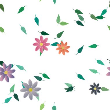 Çiçekleri ve yaprakları olan çiçeksiz bir arka plan, vektör çizimi.