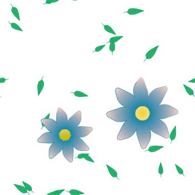 Çiçekleri ve yaprakları olan çiçeksiz bir arka plan, vektör çizimi.