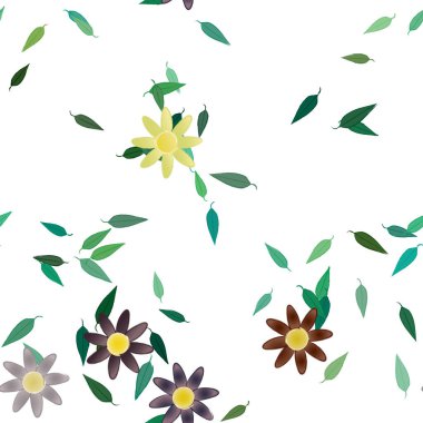 Yapraklı yaz çiçeklerinin vektör çizimi, botanik arka plan