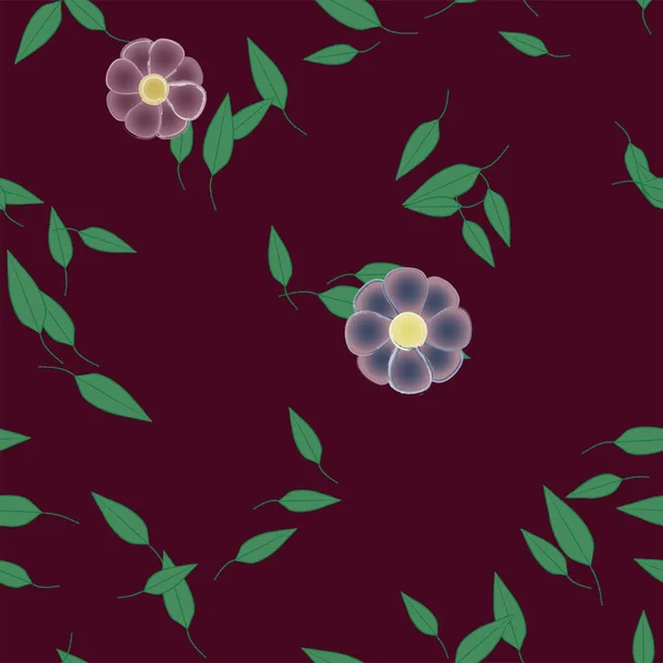 Простые Цветы Листьями Свободной Композиции Векторная Иллюстрация — стоковый вектор