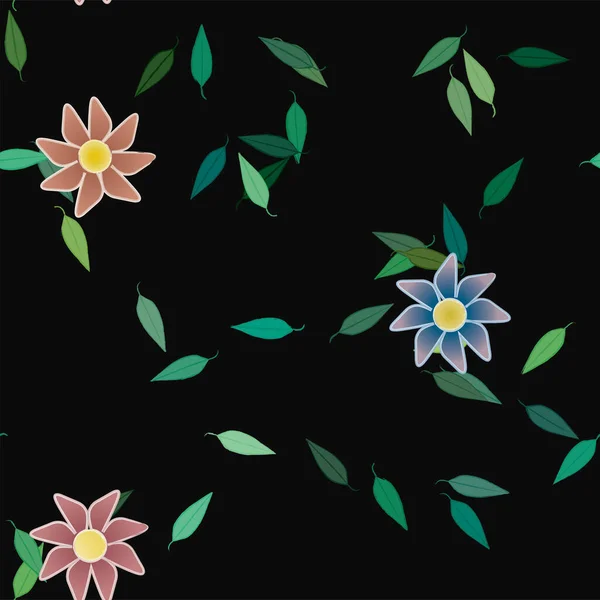 Egyszerű Virágok Levelek Szabad Összetételben Vektor Illusztráció — Stock Vector