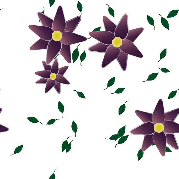 Vector Ilustración Flores Con Hojas Fondo Sin Costuras — Vector de stock