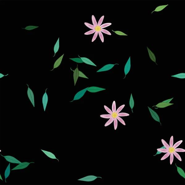 Fleurs Simples Avec Feuilles Composition Libre Illustration Vectorielle — Image vectorielle