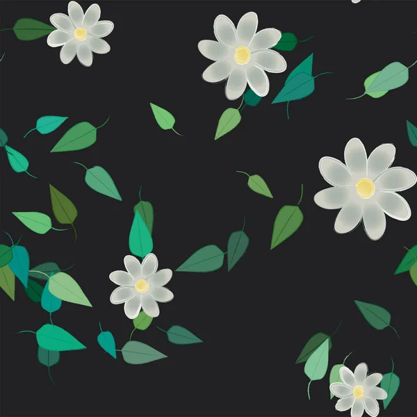 Composição Design Com Flores Simples Folhas Verdes Ilustração Vetorial — Vetor de Stock