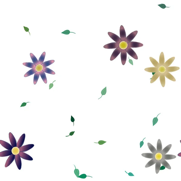葉を持つ花のベクトル図シームレスな背景 — ストックベクタ