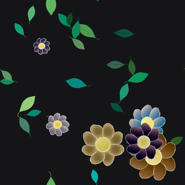 Composition Design Avec Fleurs Simples Feuilles Vertes Illustration Vectorielle — Image vectorielle