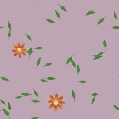 Basit çiçek ve yeşil yapraklı tasarım kompozisyonu, vektör illüstrasyonu