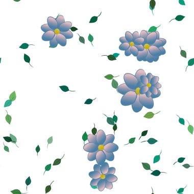 Çiçekleri ve yaprakları olan çiçeksiz bir arka plan, vektör çizimi.